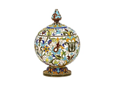RUSSIAN SILVER ENAMEL JAR, F. RUCKERT, 1899-1908