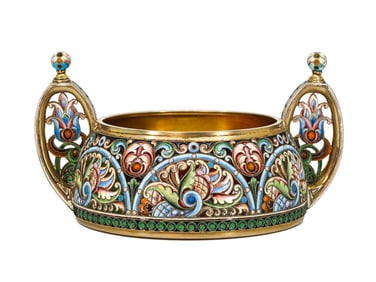 RUSSIAN SILVER AND ENAMEL BOWL, 1908 ? 1917