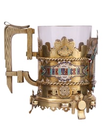 RUSSIAN SILVER AND ENAMEL TEA GLASS HOLDER, 1878
