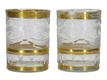 A PAIR OF 19TH-CENTURY RUSSIAN CUT AND GILT GLASS BEAKERS