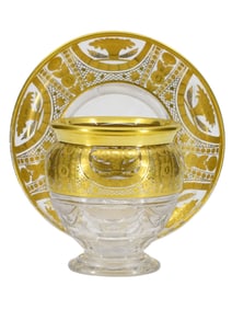 RUSSIAN CUT-GLASS CUP AND SAUCER, 19TH CENTURY