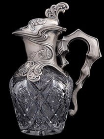 RUSSIAN SILVER AND CUT-GLASS DECANTER, 1899-1908