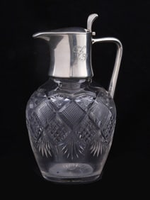 RUSSIAN CUT-GLASS SILVER EWER, FABERGE, 1899-1908