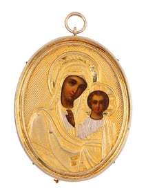 RUSSIAN ICON IN SILVER-GILT RIZA, 19TH CENTURY
