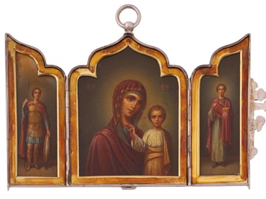 RUSSIAN ORTHODOX SILVER TRIPTYCH, 1908-1917