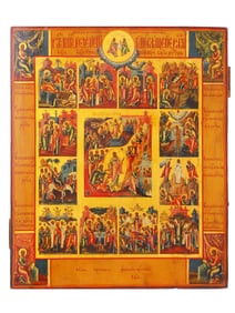 LARGE FINE RUSSIAN FEAST DAY ICON, 19TH CENTURY