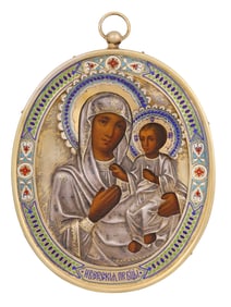 RUSSIAN SILVER AND ENAMEL ICON, 1890, 15 X 11 CM