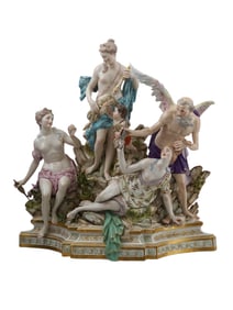 LARGE MEISSEN PORCELAIN GROUP,  ?THE THREE FATES