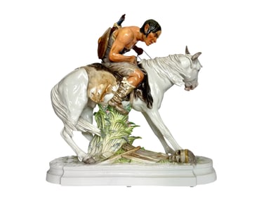 MEISSEN PORCELAIN FIGURE OF A HUN ON HORSEBACK