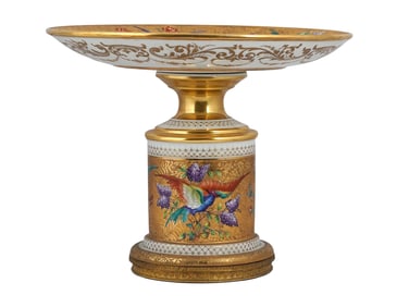 FINE VIENNA PORCELAIN GILT AND POLYCHROME ENAMEL PEDESTAL TAZZA, AUSTRIA, CIRCA 1870