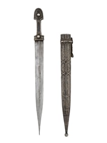 A FINE CAUCASIAN DAGGER IN SILVER MOUNTS, 19TH CEN.