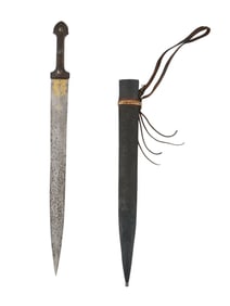 A LARGE PERSIAN AZERBAIJAN CAUCASIAN KINDJAL DAGGER WITH GOLD INLAY, 19TH CENTURY