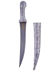 A PERSIAN WOOTZ KHANJAR DAGGER WITH ENGRAVING, 19TH CENTURY