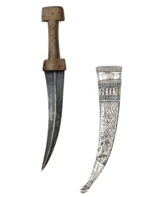 A KURDISH SILVER-MOUNTED JAMBIYA WITH TURQUOISE, 19TH CENTURY