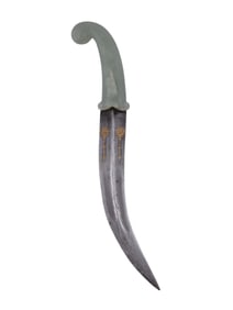 AN INDIAN KHANJAR DAGGER WITH JADE HILT AND WOOTZ BLADE, 19 C.