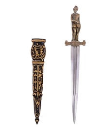 A FINE FRENCH GILT-CAST-BRONZE ROMANTIC DAGGER, 19TH CEN.
