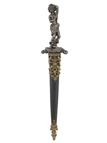 A FRENCH ROMANTIC DAGGER WITH A GILT BRONZE SCULPTURAL HILT, 19TH C.