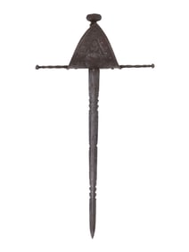 A TOLEDO, SPAIN SAIL DAGGER WITH CHASED GUARD, 19 CENTURY