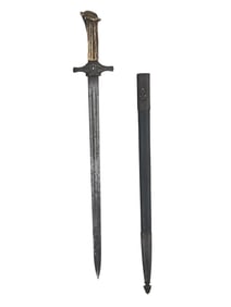 A GERMAN HUNTING DAGGER WITH STAG-HORN GRIP, 19TH CEN.