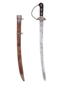 A GERMAN ENGRAVED HUNTING DAGGER WITH CHAIN KNUCKLEBOW, 18 C.