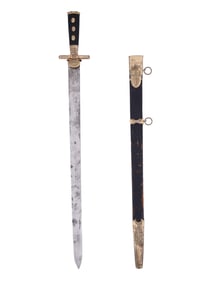 A GERMAN HIRSCHFANGER DAGGER W/ETCHED BLADE AND GILT BRONZE MOUNTS, 18TH C.