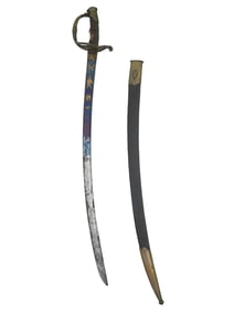 A FRENCH BRIQUET SABRE WITH BLUED AND GILT BLADE, 19TH CEN.