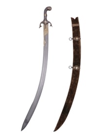 A PERSIAN SCIMITAR SWORD WITH GILT DAMASCUS STEEL BLADE, 18TH CENT.