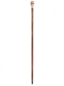 A CARVED-BONE DOG HANDLE WALKING CANE, 19TH CEN.
