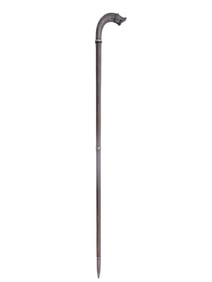 AN INDO-PERSIAN IRON CANE WITH HIDDEN KNIFE AND SILVER INLAY