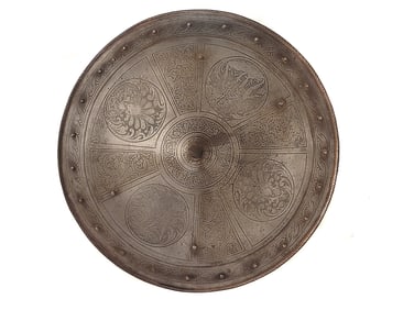 AN ETCHED STEEL SHIELD IN THE RENAISSANCE STYLE, 19TH C.