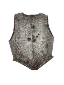 A 17TH CENTURY ENGRAVED FRENCH BREASTPLATE WITH BULLET MARKS