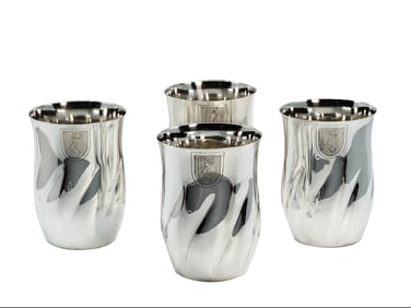 A RARE NAZI GERMAN SILVER SET OF FOUR HERMANN GÖRING COAT OF ARMS GOBLETS, CIRCA 1935–1940