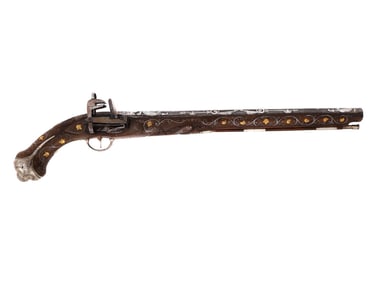 A TURKISH ISLAMIC SILVER-MOUNTED FLINTLOCK PISTOL, 19TH CENTURY