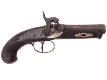 A DERRINGER PERCUSSION PISTOL .45 CALIBER, 19TH CENTURY