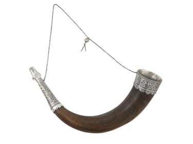 A CAUCASIAN SILVER-MOUNTED HUNTNG HORN, 19TH CEN.