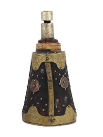A NORTH AFRICAN BRASS-MOUNTED PRIMING FLASK, 19TH CEN.
