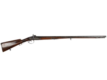 A HORIZONTAL DOUBLE BARRELED MOUNTED SMOOTHBORE SHOTGUN BY KUCHENREUTER