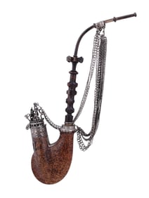 A GERMAN ULMER TOBACCO PIPE WITH ELABORATE SILVER FITTINGS AND INITIALS, EARLY 19TH CEN.