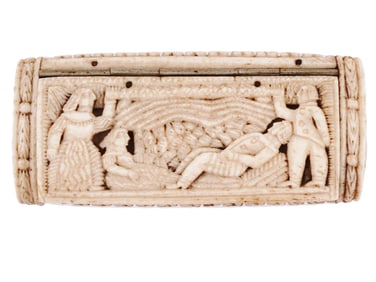 A NAPOLEONIC PRISONER OF WAR CARVED-BONE SNUFF BOX, 19TH CEN.