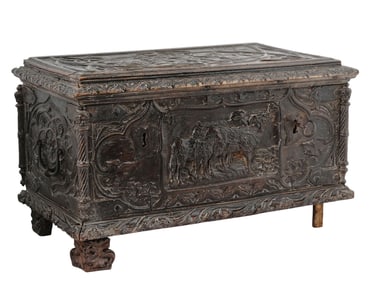 A CARVED RENAISSANCE CASSONE OR STRONGBOX, NORTHERN ITALY OR SPAIN, CIRCA 1550–1650