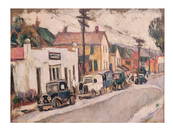 A MANIEVICH ABRAHAM MANIEVICH (RUSSIAN/AMERICAN, 1881–1942) STREET SCENE WITH AUTOMOBILES OIL ON