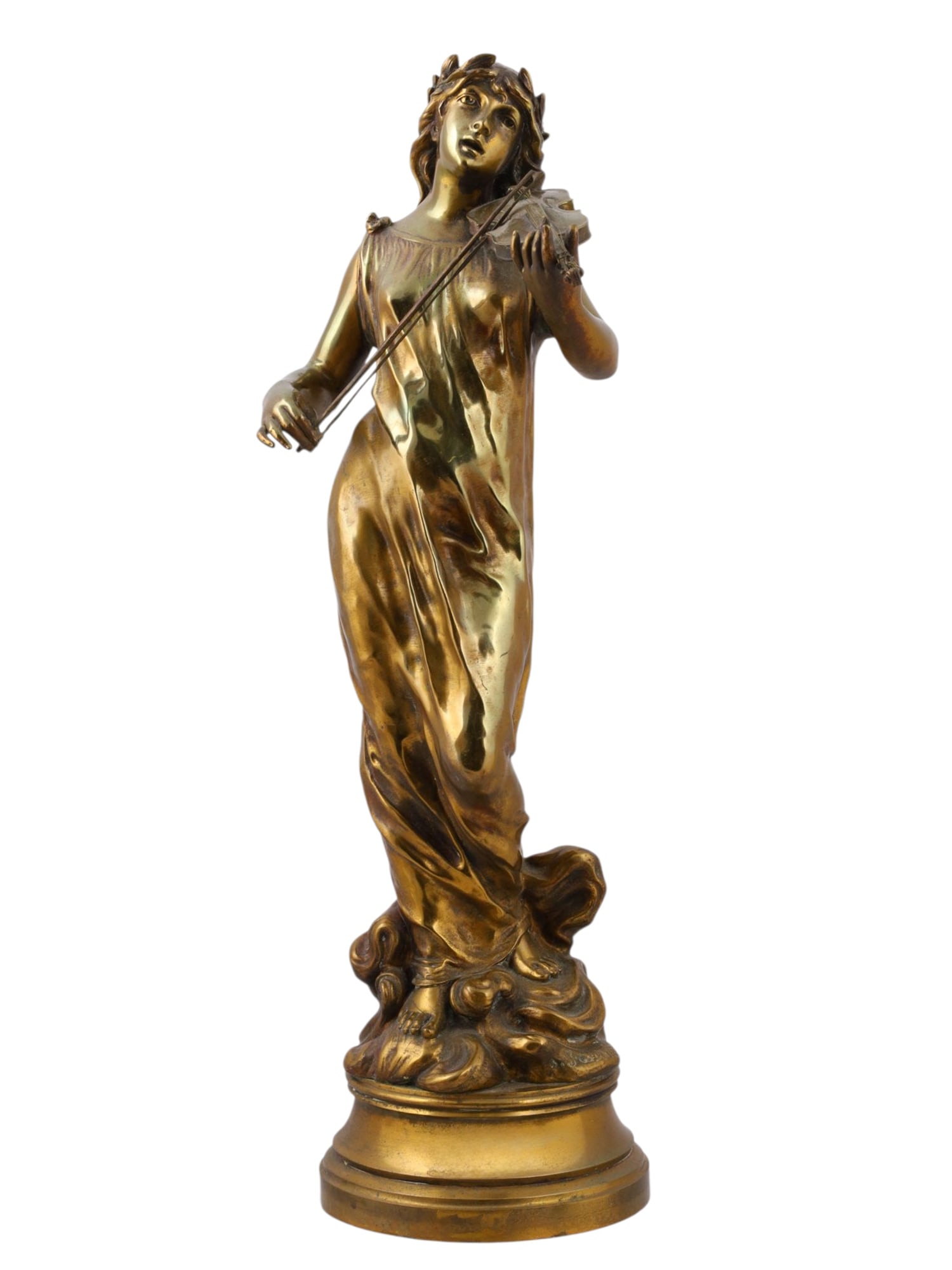 A JEAN GARNIER (1820-1895) GILT BRONZE SCULPTURE, A WOMAN PLAYING A VIOLIN, 19TH CEN. (1 of 9)