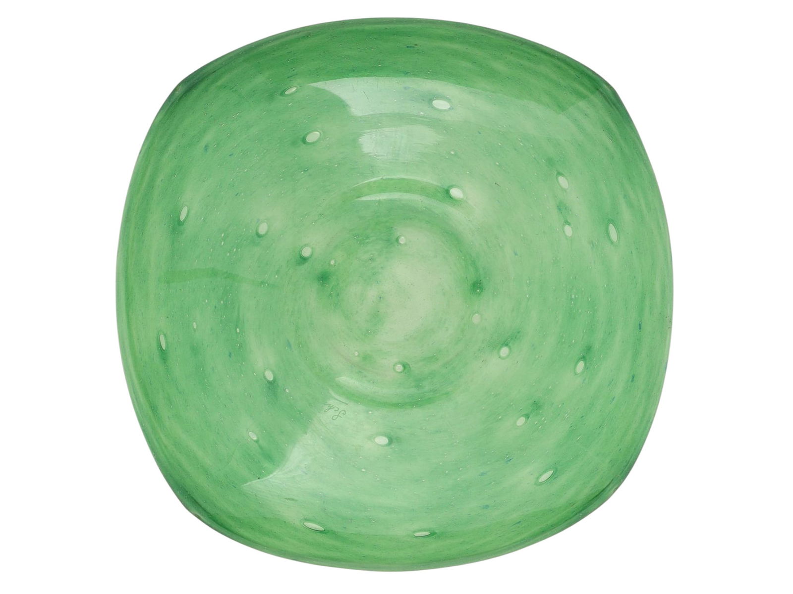 A LARGE FRENCH SCHNEIDER BUBBLED GLASS DISH, EARLY 20TH CENTURY (1 of 4)