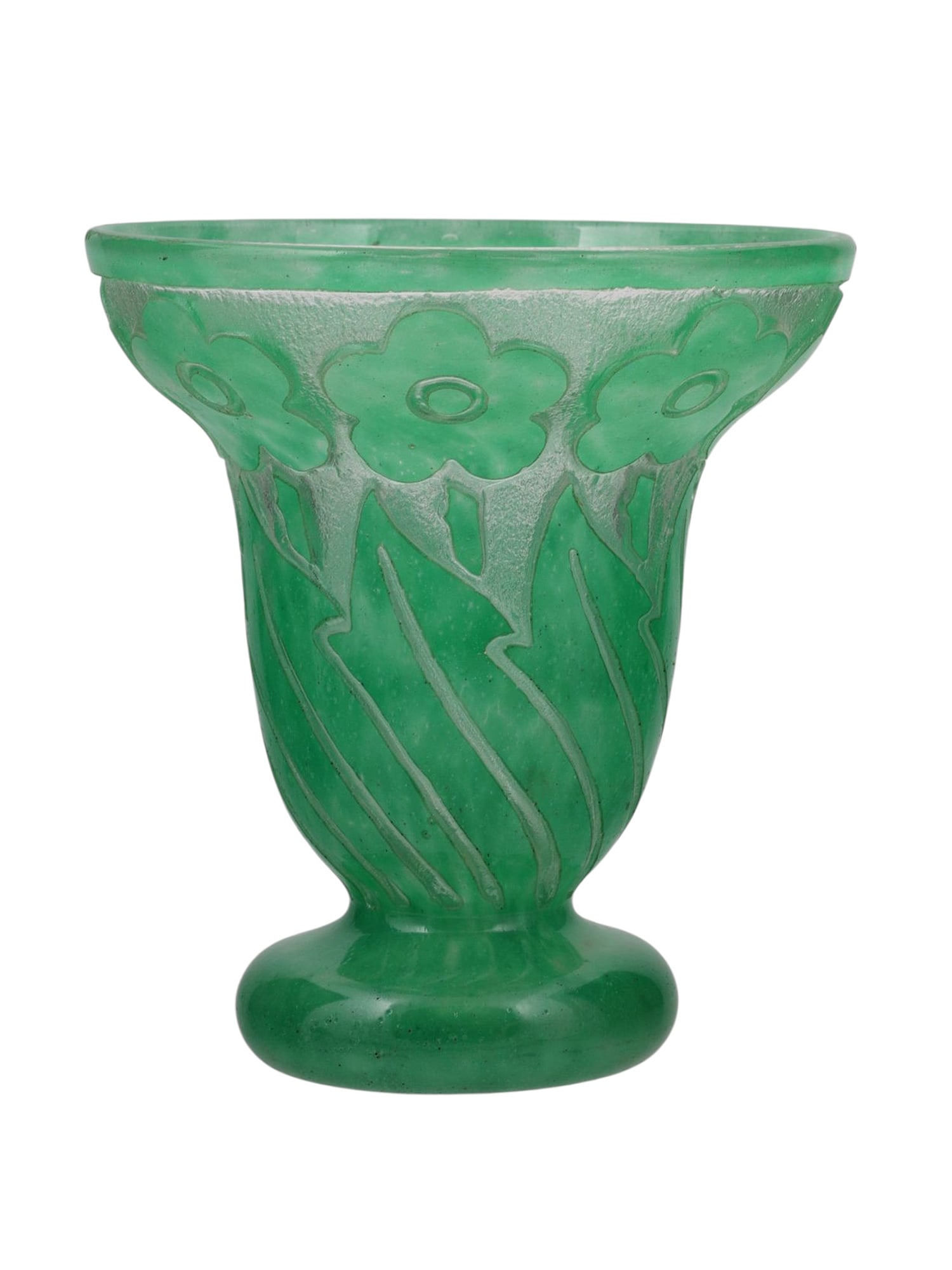 A SIGNED FRENCH ART DECO GREEN GLASS CAMEO VASE BY DÉGUE, CIRCA 1920S (1 of 5)
