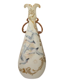 A CROWN MILANO HAND-PAINTED PORCELAIN FLYING GULLS VASE