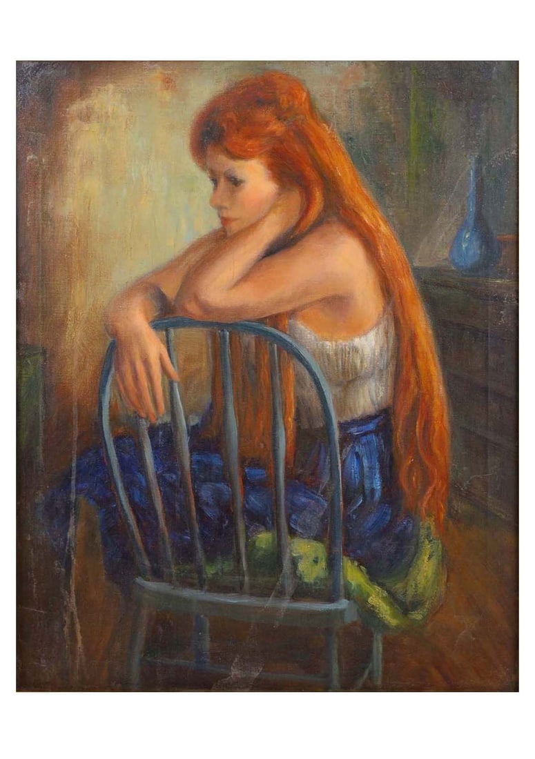 A ROBERT PHILLIP (1895-1981) ATTR. OIL ON CANVAS, RED-HAIRED WOMAN (1 of 3)