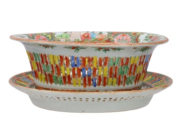 A CHINESE ROSE MEDALLION OPENWORK BOWL AND DISH, QING DYNASTY