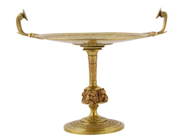 A GRAND TOUR GILT BRONZE TAZZA WITH TITAN'S FACES, 19TH CEN.