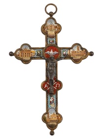 A GRAND TOUR MICRO MOSAIC CRUCIFIX OF ROMAN SITES, 19TH CENTURY