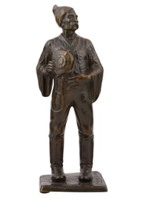 AN ISTVAN ZASZLOS (1895-1976) HUNGARIAN BRONZE FIGURE, PEASANT MAN WITH DRINKING FLASK, 1926